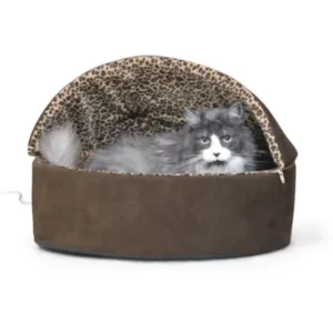 Thermo-Kitty Bed™ Deluxe Hooded Leopard Heated Cat Bed