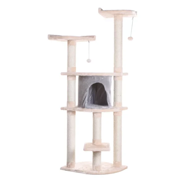 Armarkat 64-in Faux Fur Real Wood Climbing Cat Tree With Sisal Covered Posts, Silver Gray & Almond - Image 4