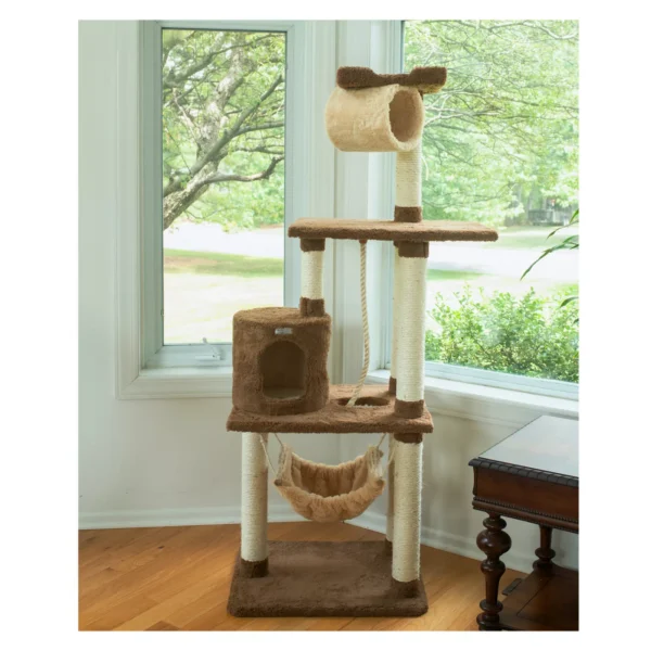 Armarkat 70-in Hammock, Rope Swing & Tunnel Real Wood Cat Tree, Tan - Image 2