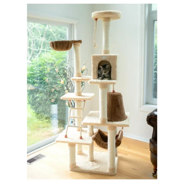 Armarkat 78-in Faux Fleece Real Wood Condo, Basket & Teepee Cat Tree, Goldenrod - Image 2