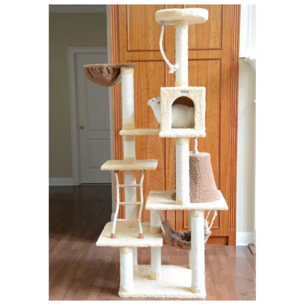 Armarkat 78-in Faux Fleece Real Wood Condo, Basket & Teepee Cat Tree, Goldenrod - Image 3