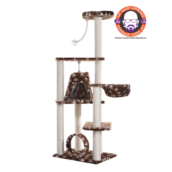 Armarkat 66-in Condo & Basket Real Wood Cat Tree With Sisal Scratching Post, Saddle Brown