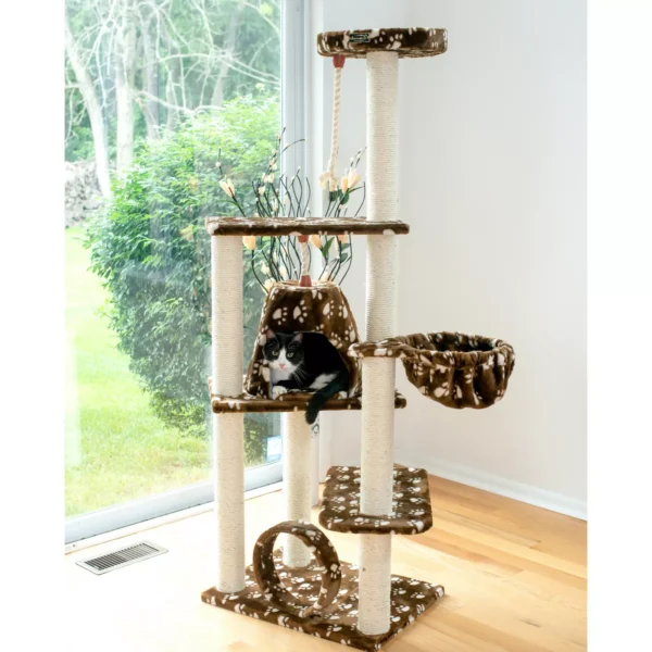 Armarkat 66-in Condo & Basket Real Wood Cat Tree With Sisal Scratching Post, Saddle Brown - Image 2