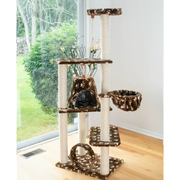 Armarkat 66-in Condo & Basket Real Wood Cat Tree With Sisal Scratching Post, Saddle Brown - Image 3