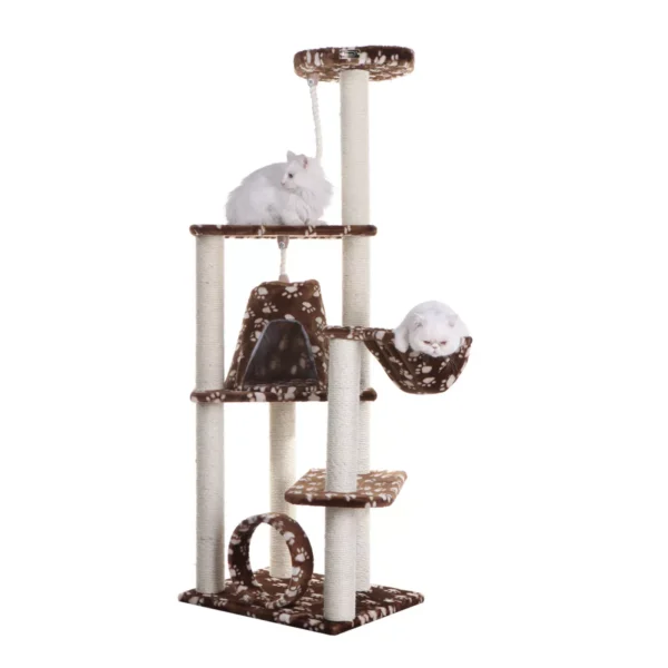 Armarkat 66-in Condo & Basket Real Wood Cat Tree With Sisal Scratching Post, Saddle Brown - Image 4