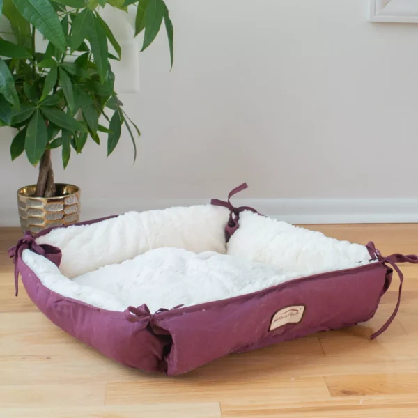 Amarkat Burgundy & Ivory Square or Flat Convertible Cat Bed - Image 3