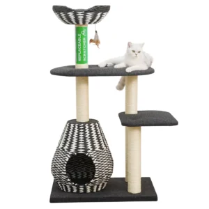 PetPals 49-in Contemporary Cat Tree With Recyclable Paper Rope Perch & Condo Lounger, Black & White