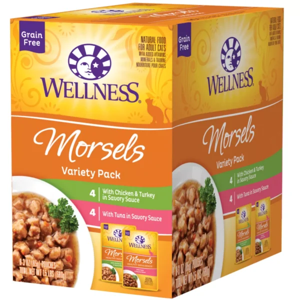 Wellness Morsels Wet Cat Food Variety Pack - Natural, Grain Free, Variety Pack, 8 CT, 24 OZ