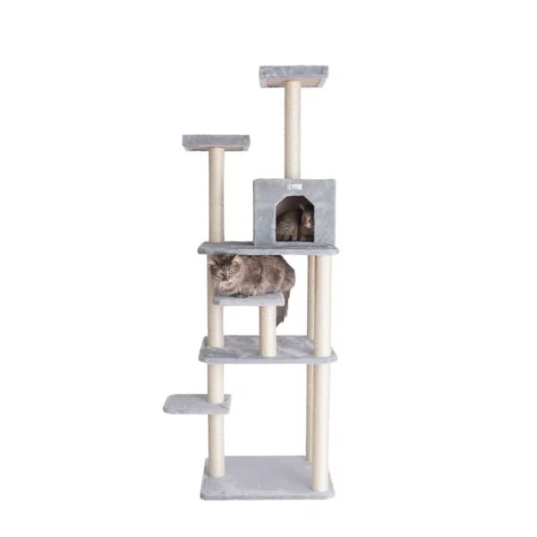 GleePet 74-in Faux Fur Multi-Platform Real Wood Cat Tree, Silver Gray