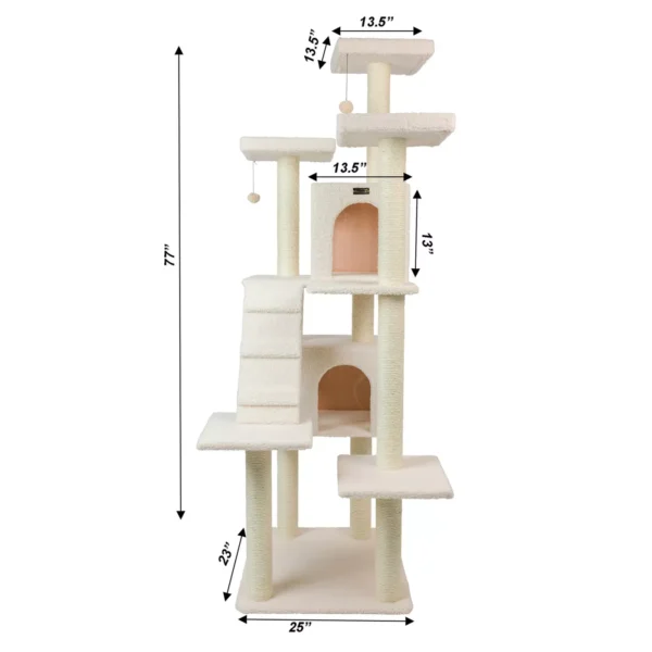 Armarkat 77-in Classic Faux Fleece Real Wood Cat Tree Large Cat Play Tower, Ivory - Image 3