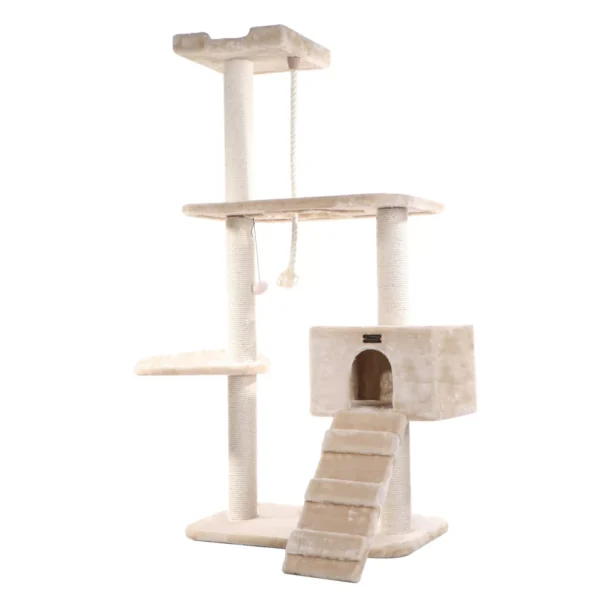 Armarkat 58-in Classic Faux Fur Real Wood Cat Kitten Climbing Tree, Beige - Image 3