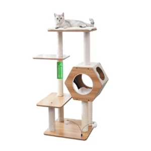 PetPals 44-in Wagon Style Wooden 4-Level Cat Tree with Condo, Beige