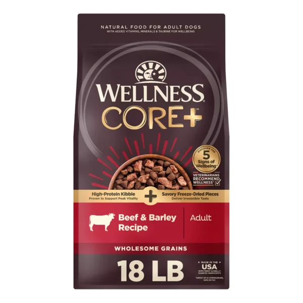 Wellness Core+ High Protein Kibble + Savory Freeze-Dried Pieces - Beef & Barley, Wholesome Grains - Image 2