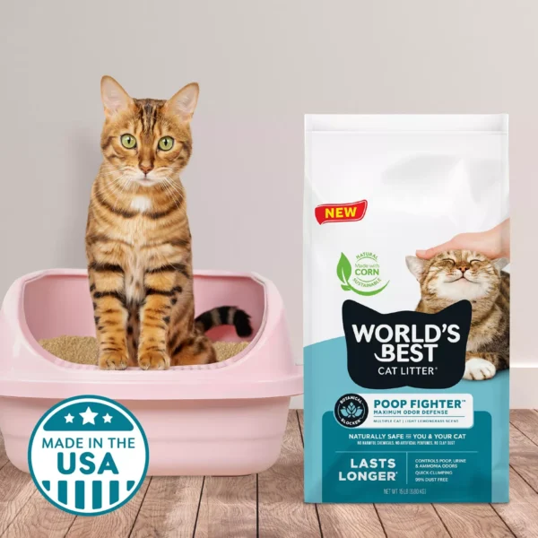 World's Best Cat Litter Poop Fighter Litter - Light Lemongrass Scent, Flushable, Clumping, 15 LB - Image 4