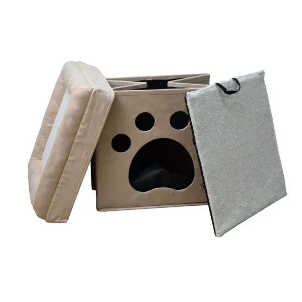 Go Pet Club Comfy Cat Paw Print Cube Bed - Image 3