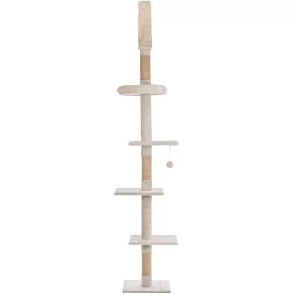 TRIXIE Kobe Sisal & Plush 90.5"-104" Ceiling Mount Cat Tree, 4-Level Cat Tower, Beige